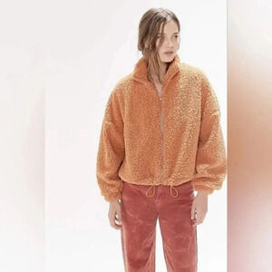 Urban Outfitters Willow Teddy Jacket Burnt Orange Cozy Fall Size L